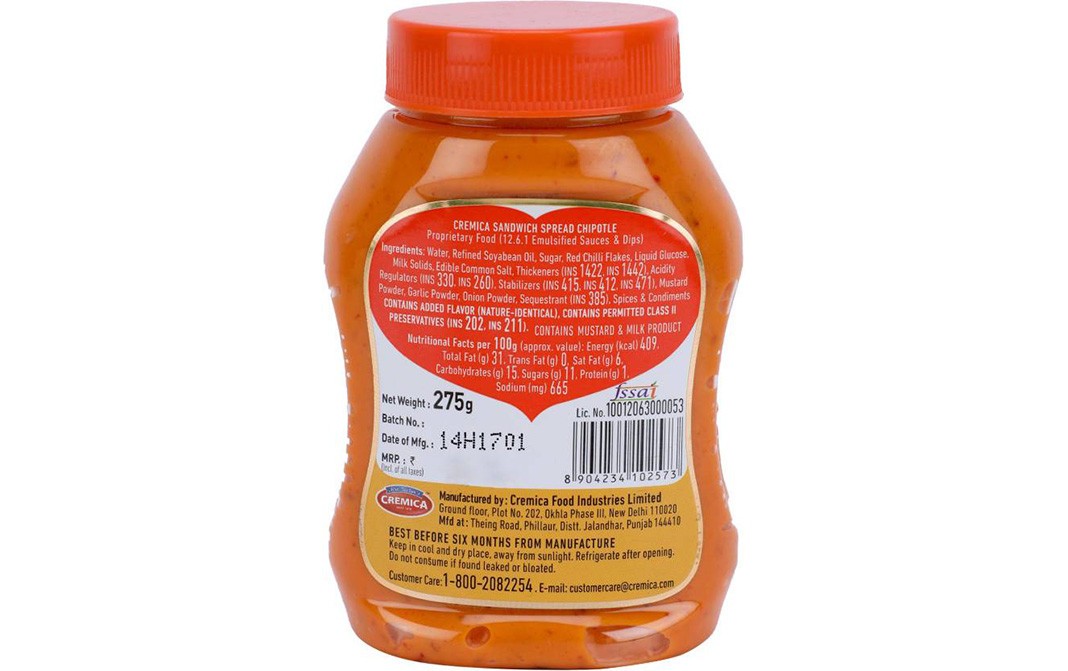 Cremica Sandwich Spread Chipotle    Plastic Jar  275 grams