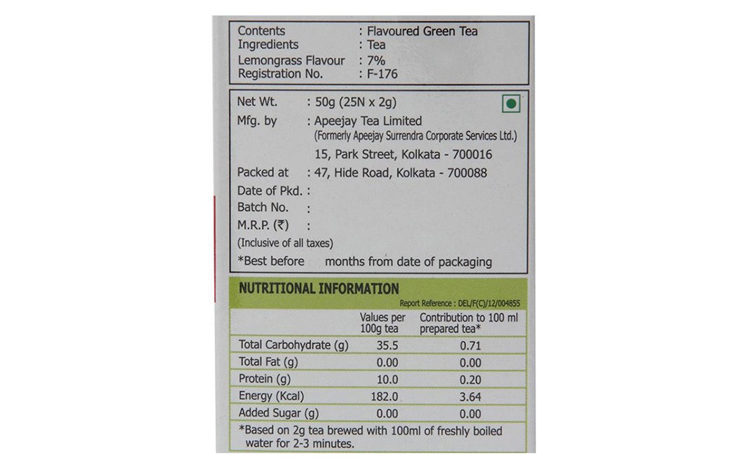 Typhoo Green Tea - Lemongrass   Box  25 pcs