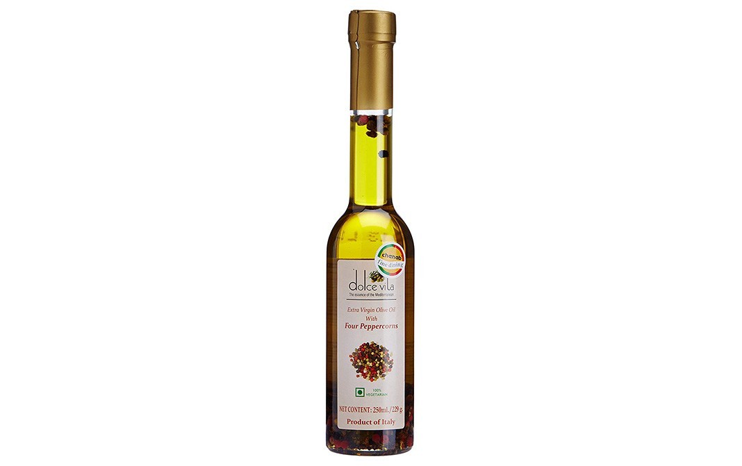 Dolce Vita Extra Virgin Olive Oil with Four Peppercorns   Glass Bottle  250 millilitre