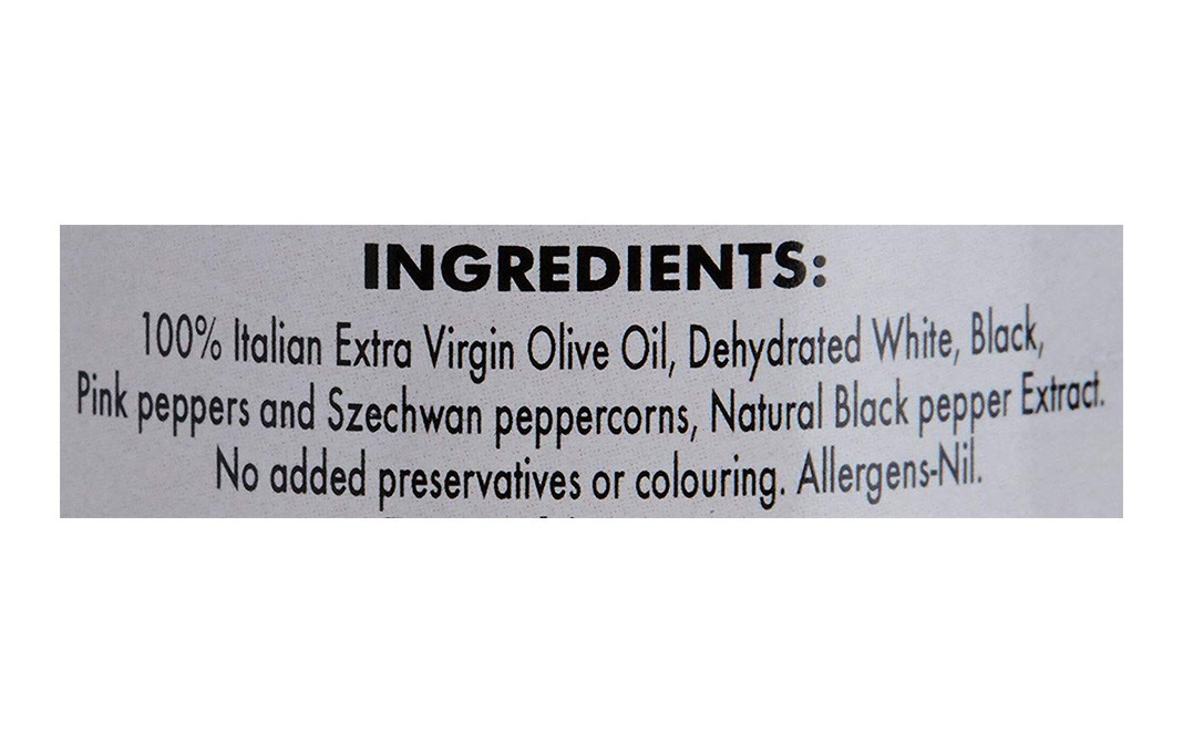 Dolce Vita Extra Virgin Olive Oil with Four Peppercorns   Glass Bottle  250 millilitre