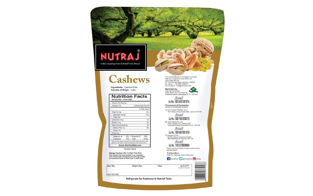 Nutraj Cashews    Pack  500 grams