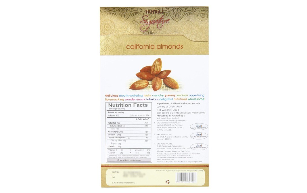 Nutraj Signature California Almonds    Pack  200 grams