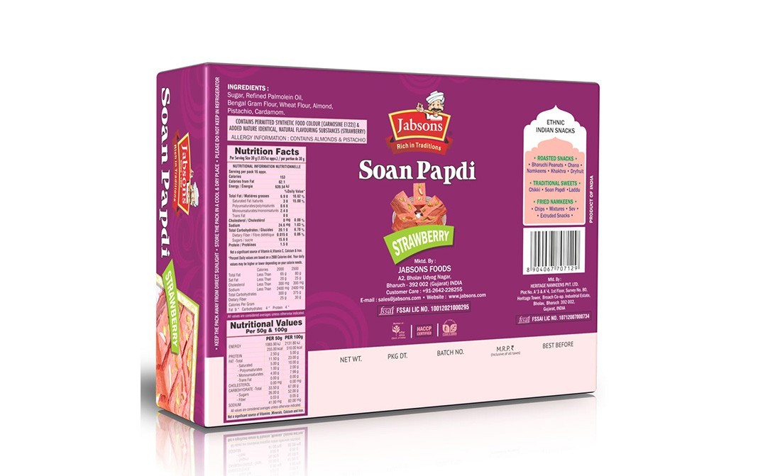 Jabsons Soan Papdi Strawberry   Box  500 grams