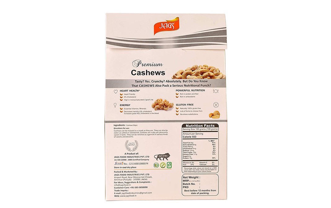 JAGS Premium Cashews    Box  250 grams
