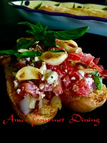 Bruschetta with Tomatoes, Roasted Garlic & Shallots Recipe