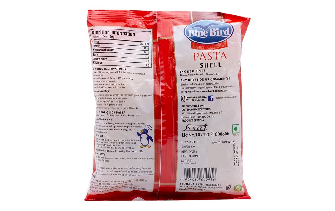 Blue Bird Pasta Shell Pack 200 grams - Reviews | Nutrition ...