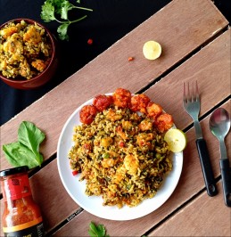 Peri Peri prawn fritters in spicy spinach rice Recipe