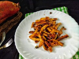 Tawa fried honey-sesame sweet potato sticks Recipe
