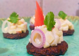 Creamy cheese apple on ragi potato pan seared blinis recipe
