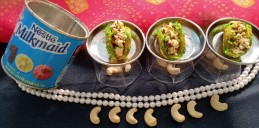 Half moon shapped kaju stuffed dryfruit barfi recipe