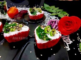 Beetroot tomato dhokla with hung curd icing recipe