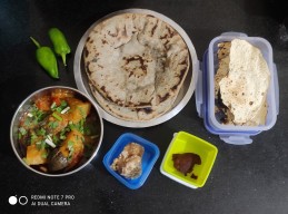 Stuffed baingan potatoes sabji n rotla recipe