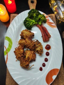 Chicken Threads with Sauteed Veggies Recipe