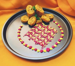 Stuffed Gatte Rolls with Beetroot sauce and Turmeric urmeric sauce recipe