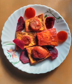 Paneer in beetroot paste recipe