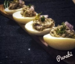 Devilled egg with roasted eggplant filling Recipe