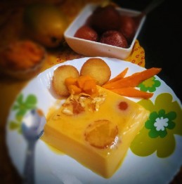 Gulaba jamoon stuffed mango flan recipe